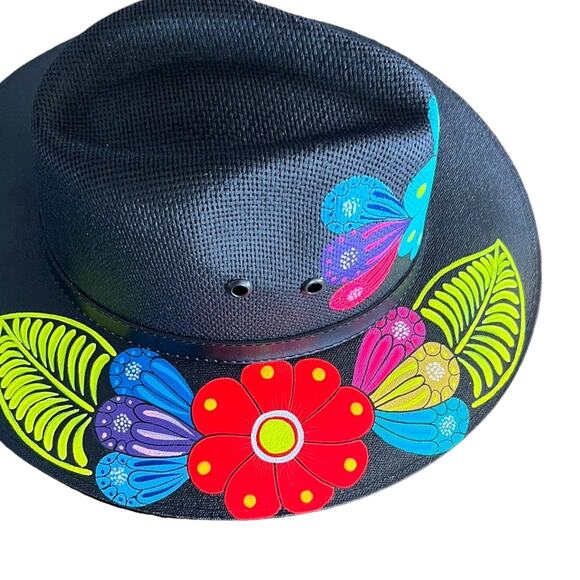 HAT MEXICAN Artisanal Hand Painted Fedora Floral Sombrero Panama Bohemian Black main image 6